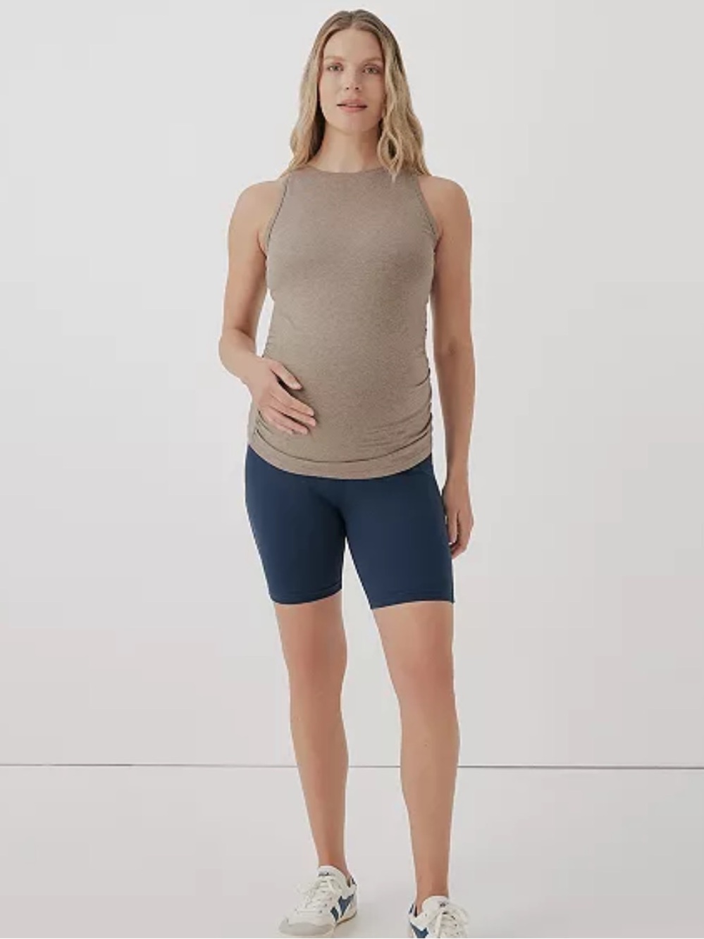 Pact Maternity Tank Top XL stucco heather Organic Cotton ruched NWOT - Picture 3 of 8